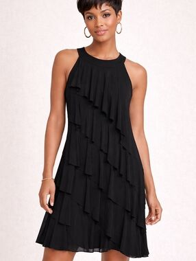 White House Black Market Black M Tiered Ruffle Dress Elegant Cocktail Sleeveless